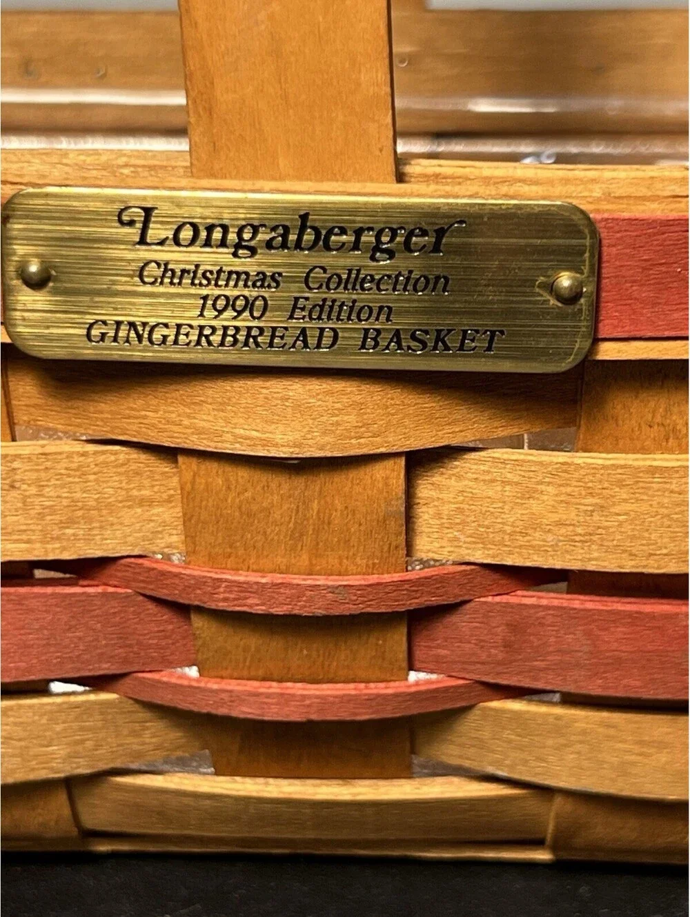 Longaberger 1990 Christmas Gingerbread Basket Signed Plastic Liner, 10x6.5”
